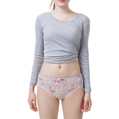 顶瓜瓜内裤女 棉质面料性感中腰女式内裤蕾丝裤头碎花三角内裤