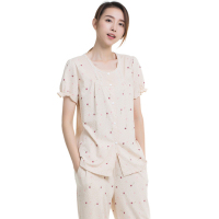 顶瓜瓜春季新品家居服女100%棉短袖套装 甜美蕾丝边居家服