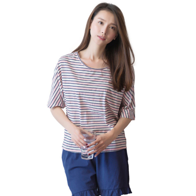 顶瓜瓜棉质情侣家居服短袖套装条纹睡衣男女款上下装新品