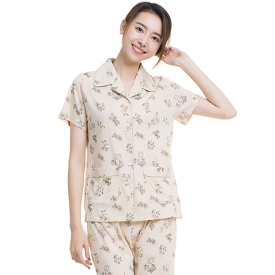 顶瓜瓜睡衣女夏纯棉家居服短袖翻领套装100%棉舒适透气印花清新顶呱呱