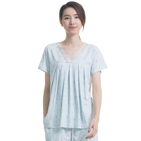 顶瓜瓜睡衣女夏短袖纯棉韩版休闲清新短袖长裤空调服家居服两件套浅蓝色