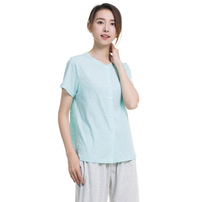 顶瓜瓜情侣短袖家居服套装纯色圆领休闲居家服上下装新品女士浅蓝