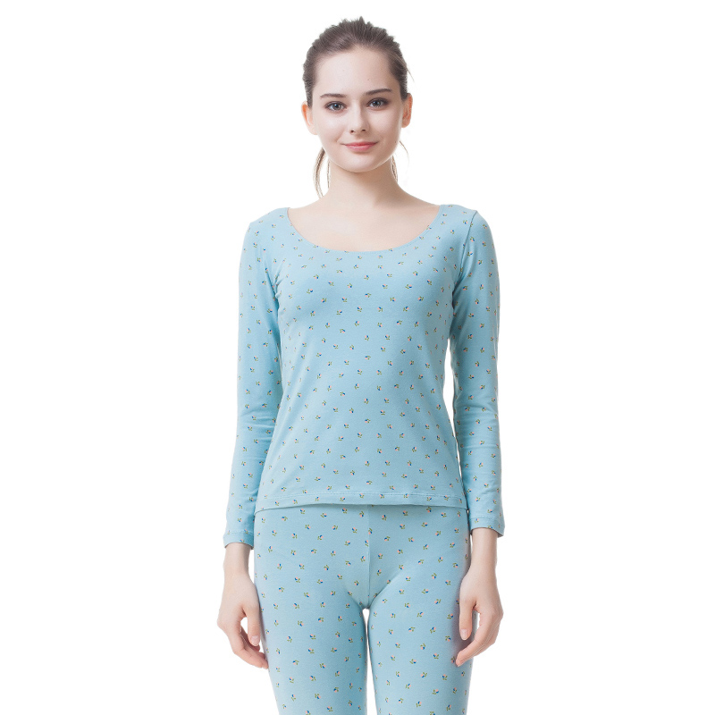 顶瓜瓜内衣女秋薄款 棉质大圆领长袖打底衫甜美秋衣秋裤保暖套装