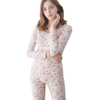 顶瓜瓜女内衣秋冬棉质毛衫 圆领秋衣秋裤打底薄款 女保暖内衣套装