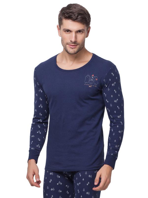 顶瓜瓜男女保暖内衣纯棉 卡通圆领秋冬秋衣秋裤 情侣棉质打底套装