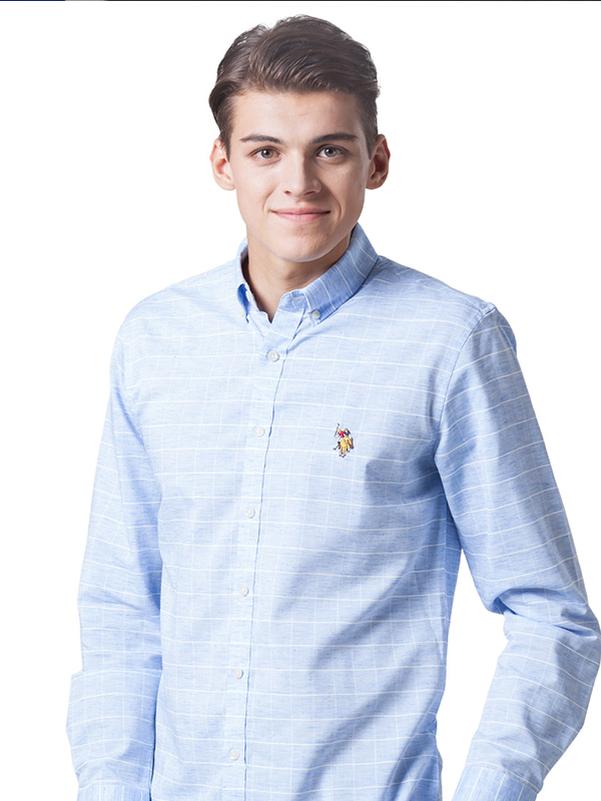 U.S. POLO ASSN.男士长袖衬衫春秋新品修身青年时尚休闲格子衬衣