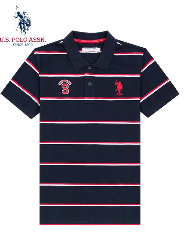 polo衫短袖男新品时尚商务休闲条纹青年翻领短袖t恤男打底上衣