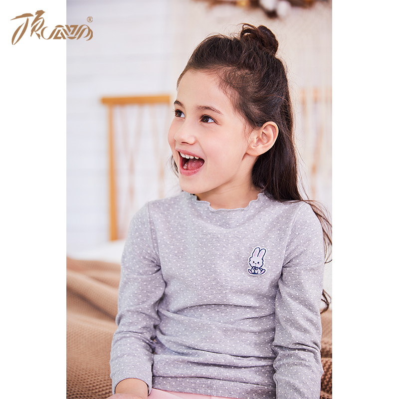 儿童秋衣单件上衣女童保暖内衣秋冬中厚款舒绒宝宝打底衫半高圆领