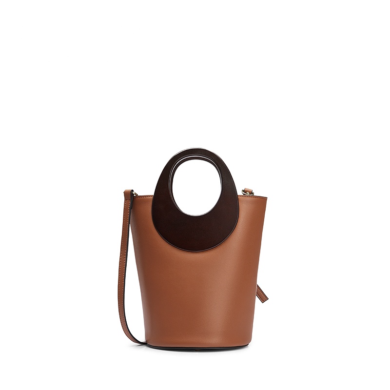 柯玛妮克 新款时尚牛皮女包 抽绳斜跨包拼色手提包单肩包大包