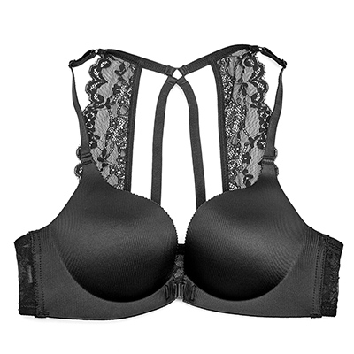 曲慕QuMu 无钢圈前扣文胸深V聚拢蕾丝内衣小胸收副乳性感胸罩QM7618