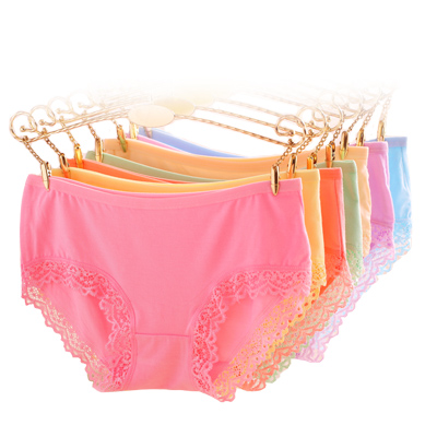 曲慕QuMu 3条装女士内裤低腰性感蕾丝边提臀棉女三角裤N6392-3