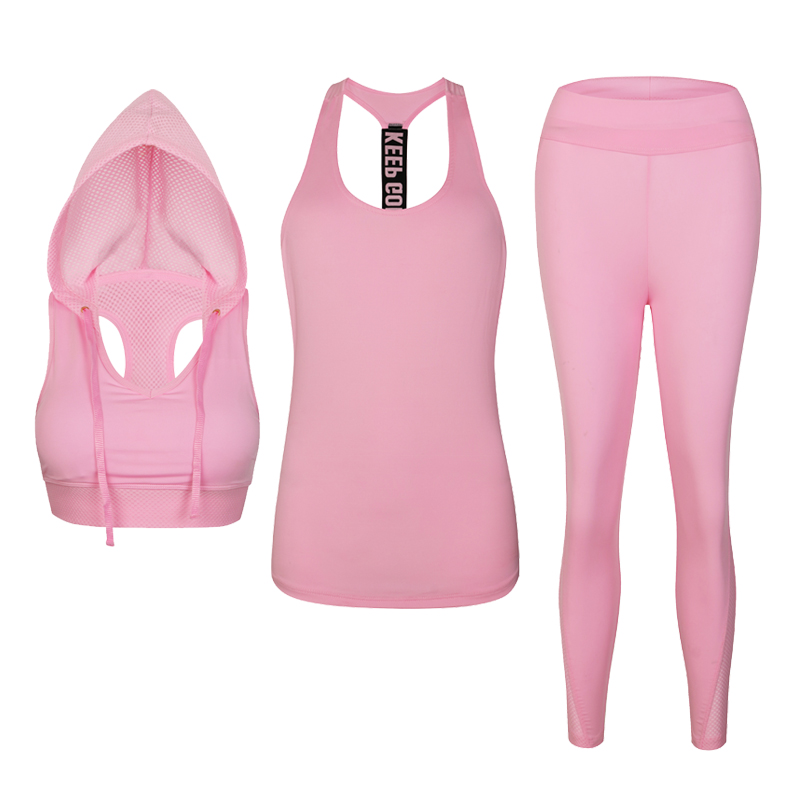 曲慕QuMu 跑步防震运动文胸套装连帽三件套内衣女透气吸汗瑜伽服QM7831-1