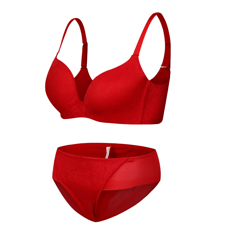 曲慕QuMu 无钢圈文胸套装蕾丝杯面聚拢性感侧收副乳内衣无痕一片式胸罩QM7813-1