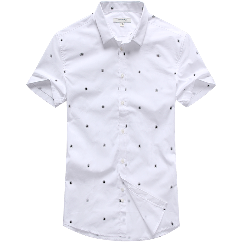 马克华菲短袖衬衫男士夏季新款纯棉韩版修身潮流碎花印花衬衣