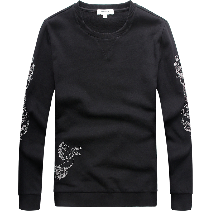 马克华菲卫衣男2017秋季新款圆领长袖T恤韩版潮流刺绣潮牌套头衫