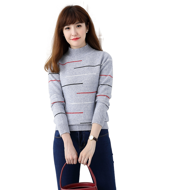 秋冬新款山羊绒衫女毛衣修身韩版半半高领XSHL1727