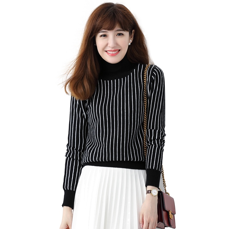 绒运利达山羊绒衫女装加厚时尚韩版条纹衫XSHL1724