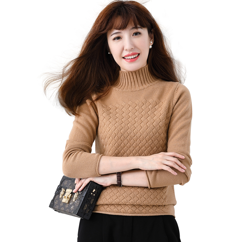 绒运利达山羊绒衫女半高领修身套头毛衣 XSHL1704