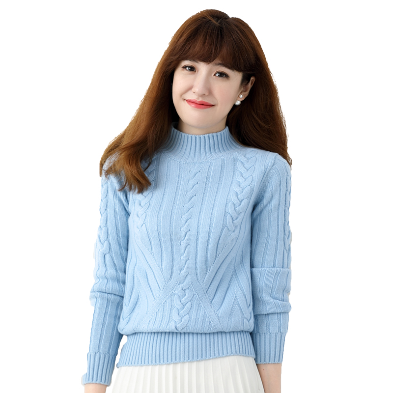 羊绒衫女套头加厚半高领短款宽松毛衣秋冬XSHL1732