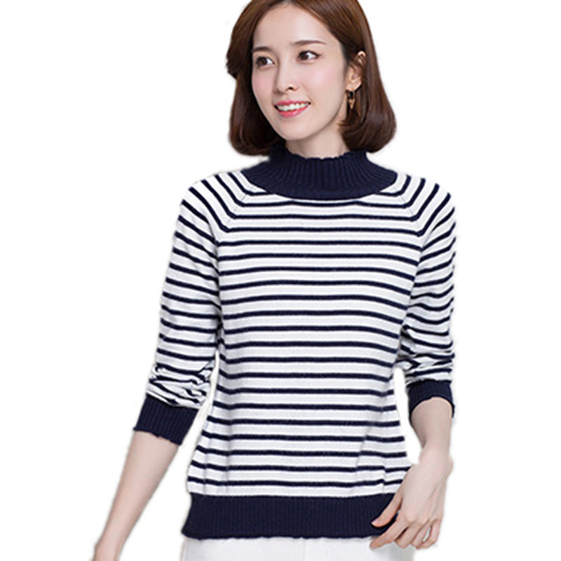 2017秋冬新款毛衣毛衫女装条纹半高领短款百搭彩条佑招祥YZX-11