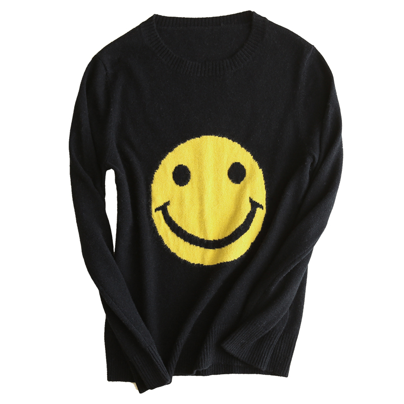 绒运利达羊绒衫女圆领纯羊绒笑脸印花MKL17-05