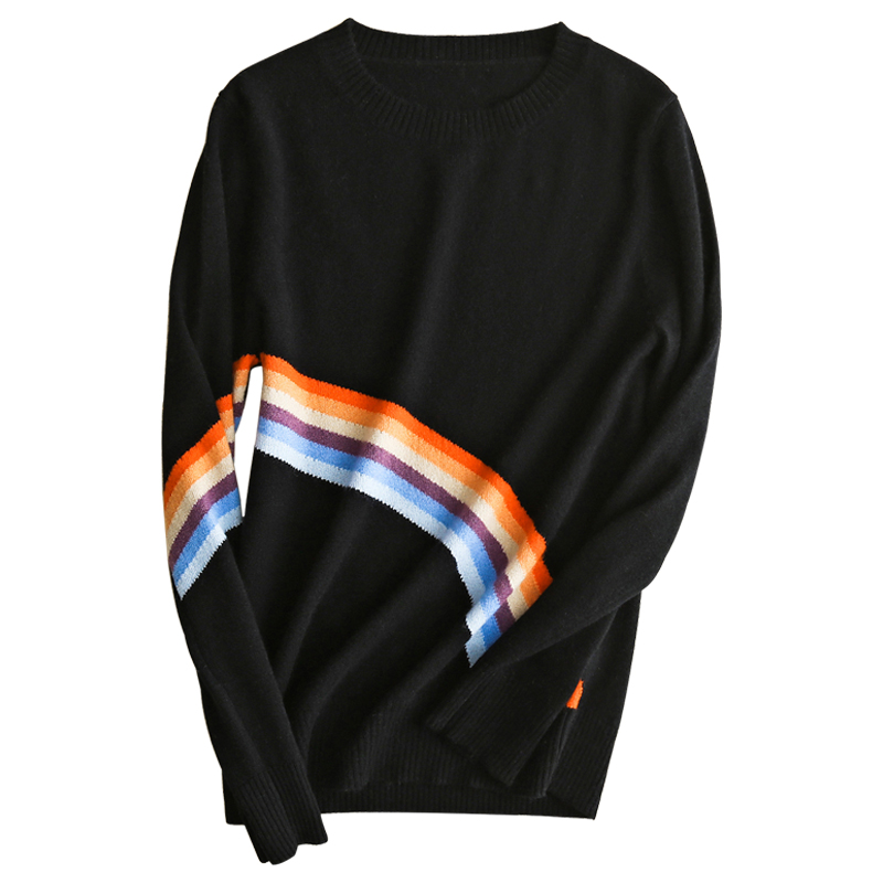 绒运利达羊绒衫女圆领纯羊绒毛衣彩虹印花MKL17-04