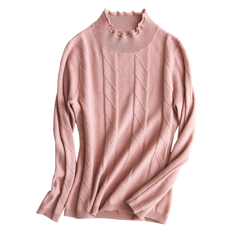 绒运利达秋冬新款女士花边半高领打底羊绒衫MKL17-24