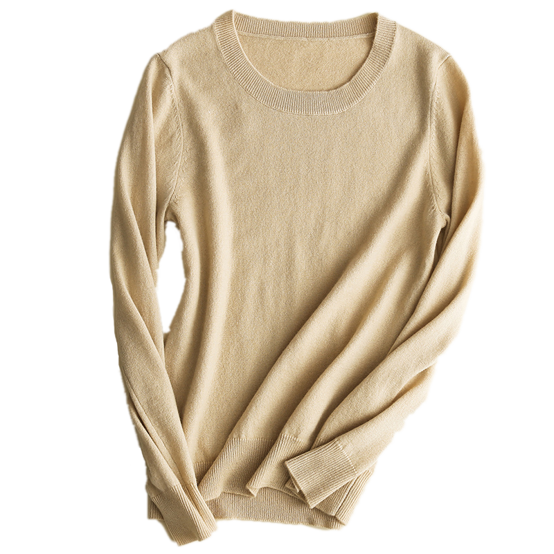 秋冬新款女士圆领打底羊绒衫纯色修身套头M卡隆17-01