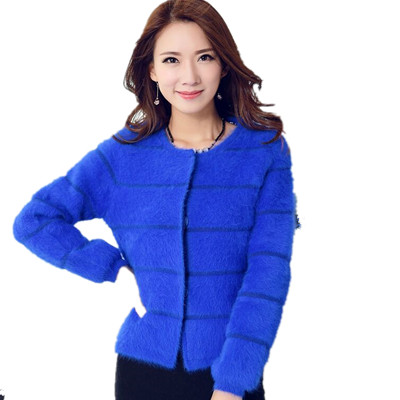 【苏宁清仓】高端长毛水貂绒开衫女灯笼袖韩版毛毛虫WD