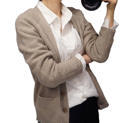 绒运利达2018春秋新款羊绒开衫女毛衣开襟衫V领宽松长袖纯色韩版外套