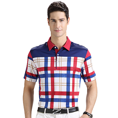 恒源祥男士短袖T恤2018夏新款格子翻领含桑蚕丝商务男装polo衫桑丝爸爸装