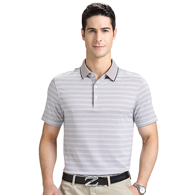 恒源祥男士桑蚕丝短袖T恤夏季款中年翻领体恤衫条纹polo衫