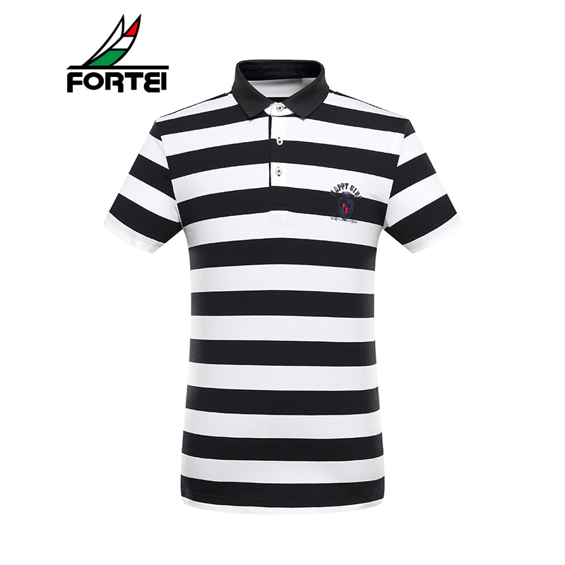 FORTEI富铤 POLO衫男士时尚条纹微弹翻领休闲棉质夏季短袖T