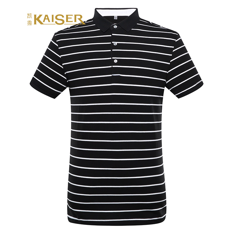 KAISER凯撒 POLO衫男士夏季时尚休闲条纹翻领棉质微弹短袖t恤