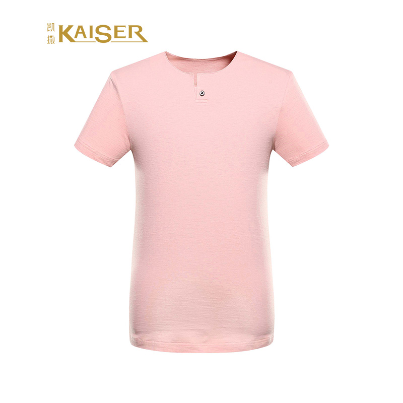 KAISER凯撒 短袖男士夏季个性一粒扣棉质短袖t恤