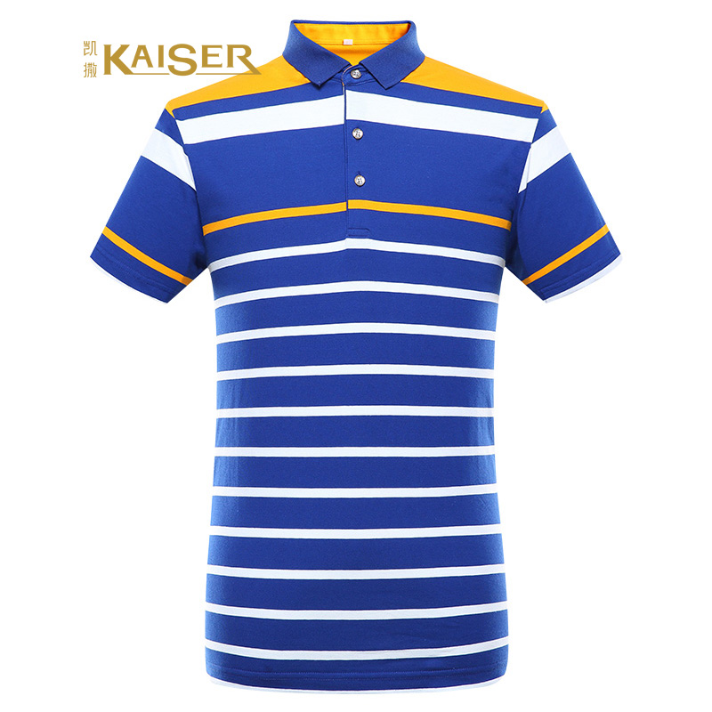 KAISER凯撒POLO衫男士棉质百搭时尚个性条纹微弹男短袖