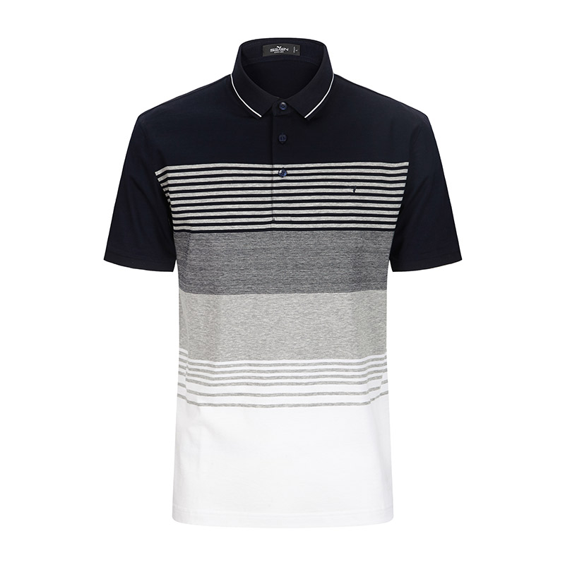 柒牌SEVEN男装短袖T恤衫丝光棉经典条纹翻领商务休闲POLO衫