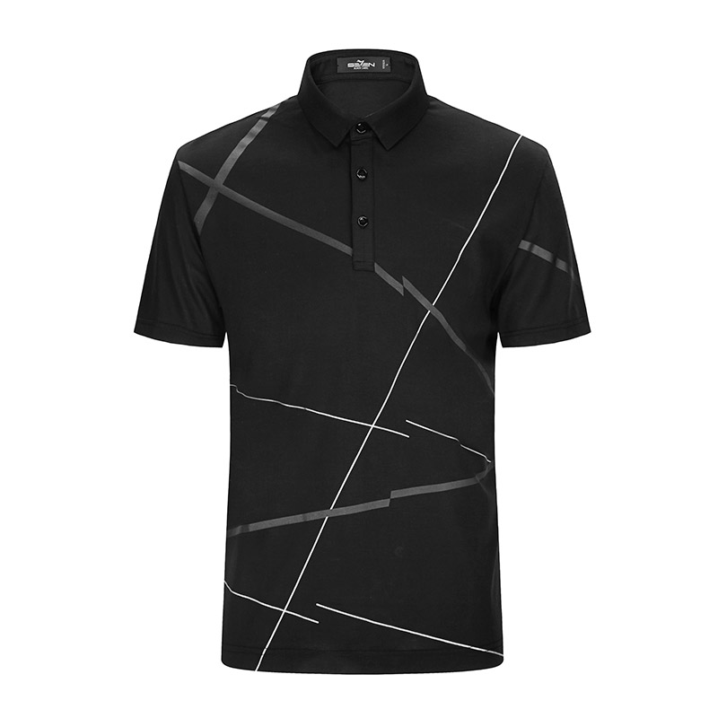 柒牌SEVEN男装短袖T恤夏季青年男士时尚翻领条纹印花修身POLO衫男