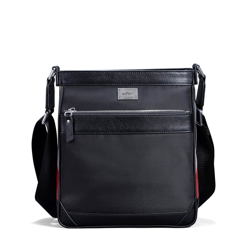 柒牌男士格纹单肩包男斜挎包绅士时尚男包包头层牛皮拼接休闲背包111P90400