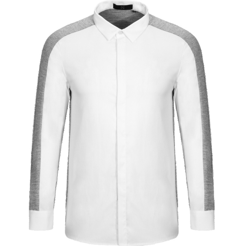 柒牌SEVEN男装长袖衬衫接缝拼接长衬青年休闲翻领白衬衣时尚纯棉潮