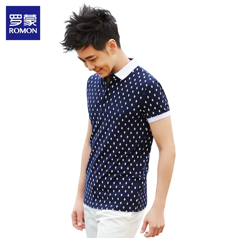 Romon/罗蒙t恤男短袖POLO衫棉印花商务休闲夏季款男装潮2T64306