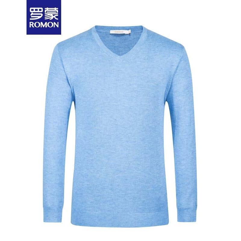罗蒙（ROMON）V领羊毛衫男士冬季纯色毛衣新款鸡心领宽松针织衫