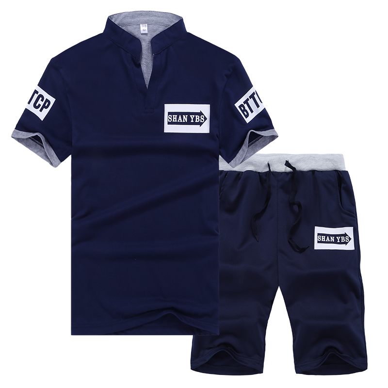 稻草人(Mexican)夏季套装男运动休闲衣服韩版学生半袖V领体恤夏装青少年短袖t恤潮