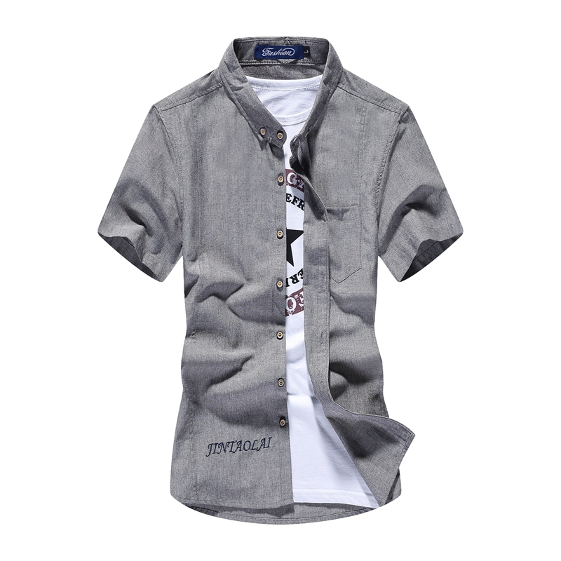 富贵鸟(FUGUINIAO)短袖衬衫男夏季新款修身纯色休闲男士棉衬衫透气潮流男上衣 FG0715