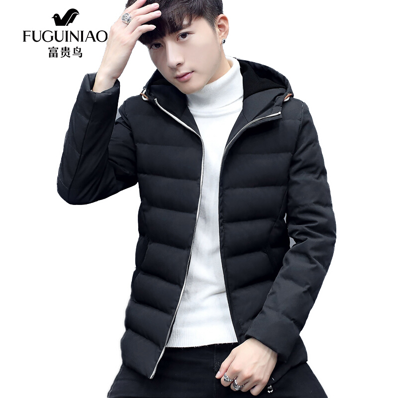 富贵鸟FUGUINIAO棉服男2018冬季新款男士棉衣短款时尚保暖连帽棉服男装