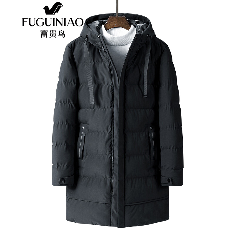 富贵鸟棉服男士2018时尚外套男装潮流百搭中长款连帽棉衣男