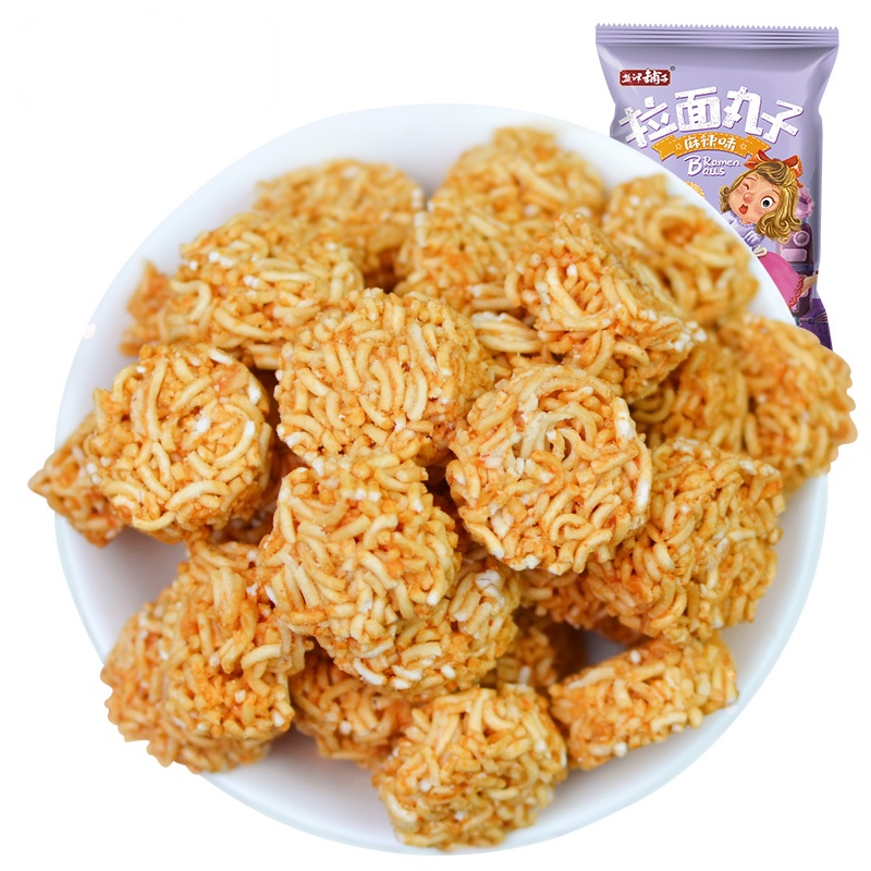 盐津铺子 拉面丸子麻辣味50g 干脆面零食膨化小吃
