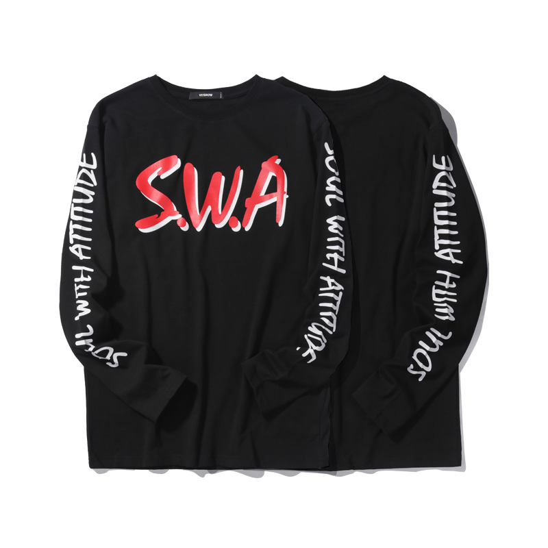 VIISHOW春秋装新品休闲长袖T恤男字母印花纯棉男士长t欧美街潮