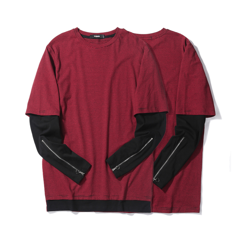 viishow秋装潮牌圆领套头休闲长袖T恤男微弹假两件男士长t恤TC1775173