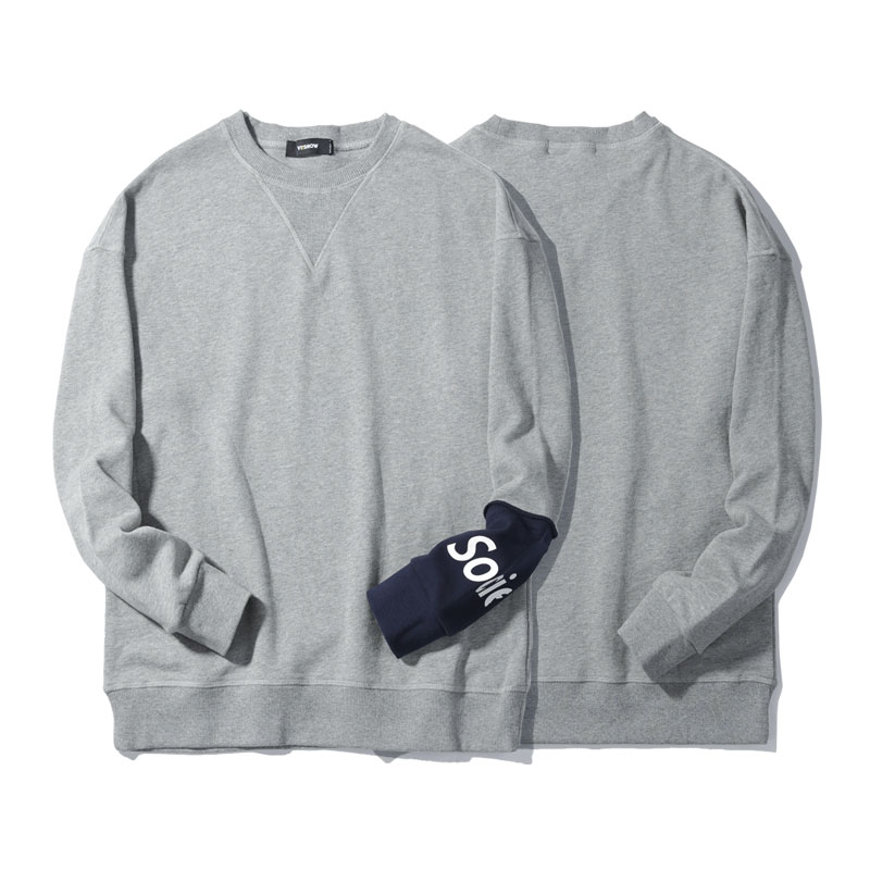 viishow春秋装新品圆领套头休闲卫衣男不规则撞色袖口男士卫衣